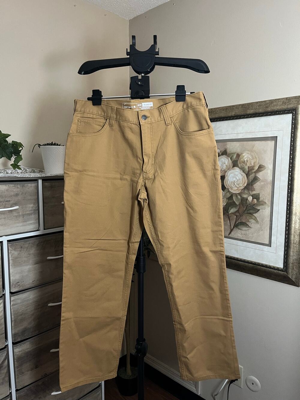 Carhartt Men’s 36x30 Relaxed Fit Work Pants Tan Brown Canvas Carpenter Workwear